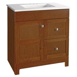 Allenton Shaker-Style Combo Vanity With White Cultured Marble Top, Auburn Finish, 30-In. Wide