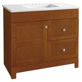 Allenton Shaker-Style Combo Vanity With White Cultured Marble Top, Auburn Finish, 36-In. Wide