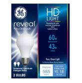 GE Lighting 63007 Energy Efficient Reveal Halogen Light Bulb 43 Watt (60 Watt Equivalent) 120 Volt (Soft White - 2 Bulbs)
