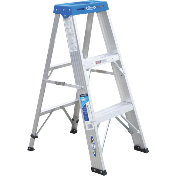 Werner 3 Ft. Aluminum Step Ladder with 250 Lb. Load Capacity Type I Ladder Rating