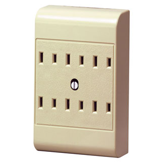 Leviton 15 Amp, 125 Volt, 2-Wire, 2-Pole 6-Outlet Adapter, Surface Mounting - Ivory