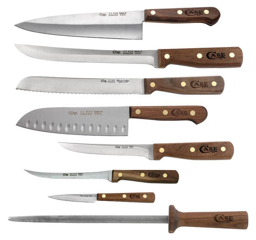 Case Household Cutlery 9-Piece Block Set (Solid Walnut Handles)