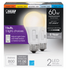 Feit Electric A19 LED Light Bulb, 60W Equivalent, Dimmable, Color Selectable 6-Way, 5CCT, E26 Medium Base, 90 CRI, 800 Lumens, 22-Year Lifetime, Damp Rated Lightbulb OM60DM/6WYCA/2