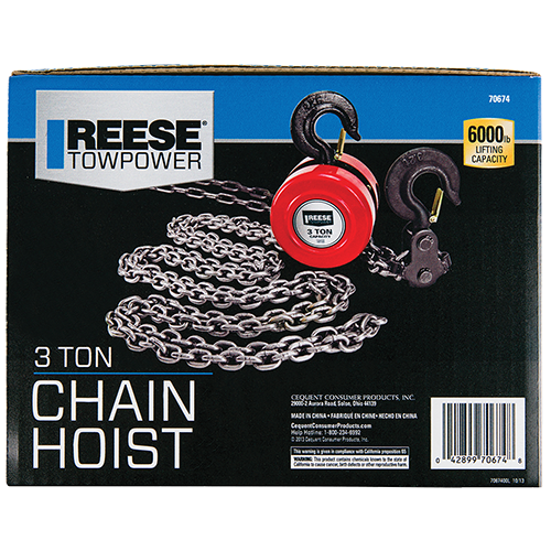 Reese Towpower Chain Hoist, 3 Ton Capacity, 10 Foot Lift Chain, 8.5 Foot Pull Chain