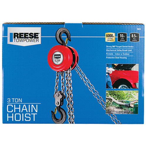 Reese Towpower Chain Hoist, 3 Ton Capacity, 10 Foot Lift Chain, 8.5 Foot Pull Chain