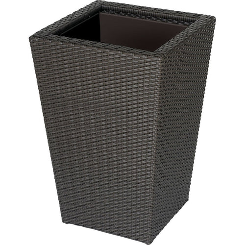 VISTA PLANTER SQUARE RESIN WICKER W PLASTIC LINER (24 INCH, BLACK)