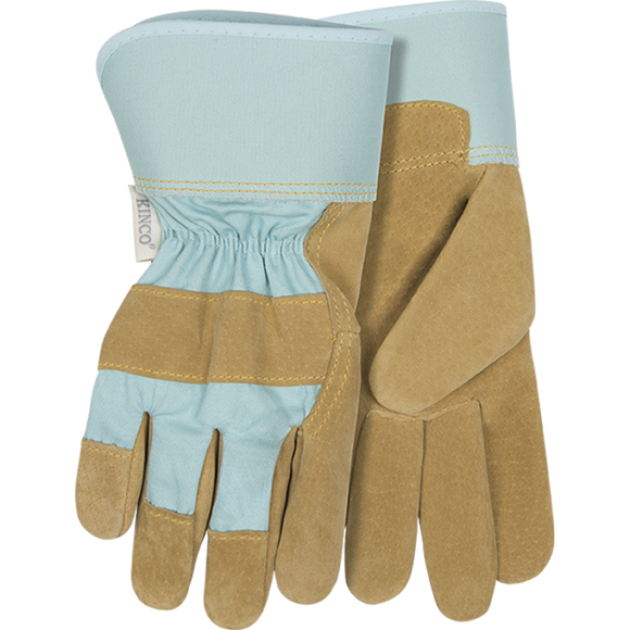 Kinco Women's Suede Pigskin Palm With Safety Cuff Small, Aqua (Small, Aqua)