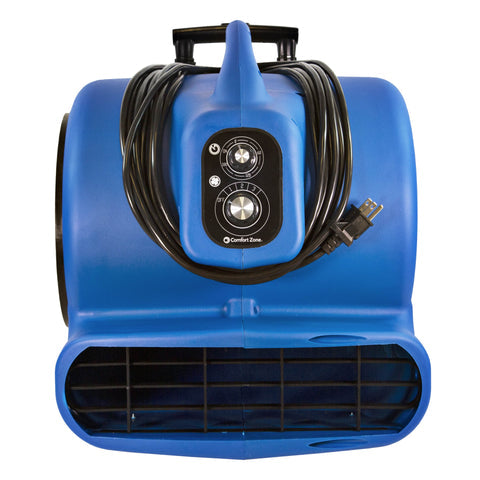 Comfort Zone Powergear 1 Hp 3-Speed Carpet Dryer Blower Floor Fan With Timer In Blue (1 hp, Blue)