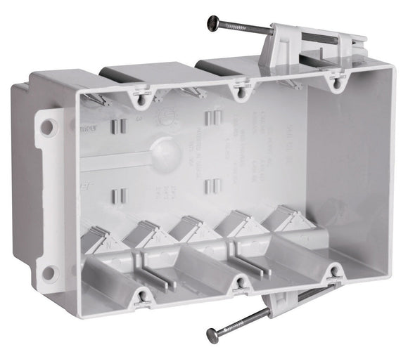 Pass & Seymour Triple Gang Switch and Outlet Box with Captive Mounting Nails on Each End, Gray