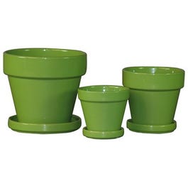 Planter With Saucer, Apple Green Clay, 5.5 x 5.5-In.