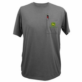 Pocket T-Shirt, Short Sleeve, Charcoal Cotton, Men's Medium