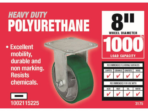 Shepherd Hardware 8-Inch Polyurethane Rigid Caster, 1000-lb Load Capacity