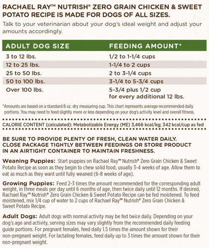 Rachael Ray Nutrish Zero Grain Natural Chicken & Sweet Potato Recipe Dry Dog Food
