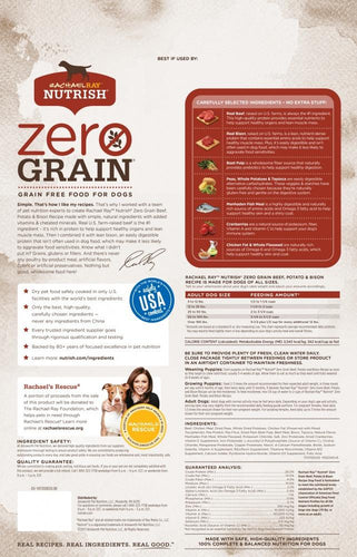 Rachael Ray Nutrish Zero Grain Natural Beef, Bison, & Potato Dry Dog Food