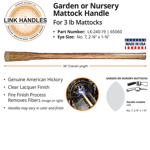 Seymour Midwest 36 Garden or Nursery Mattock Handle, For 3 Lb Mattocks, No 7 Eye