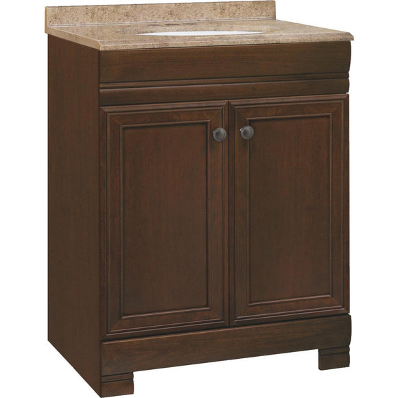 Continental Cabinets Westbrook Cafe Black Glaze 24-1/2 In. W x 34-1/2 In. H x 18-1/2 In. D Vanity with Solid Surface Technology Top