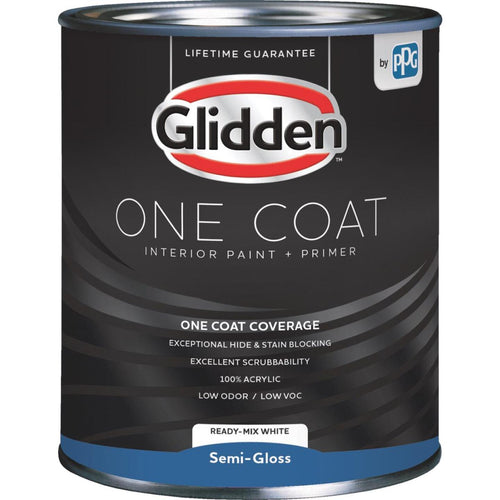 Glidden One Coat Interior Paint + Primer Semi-Gloss Ready Mix White Quart
