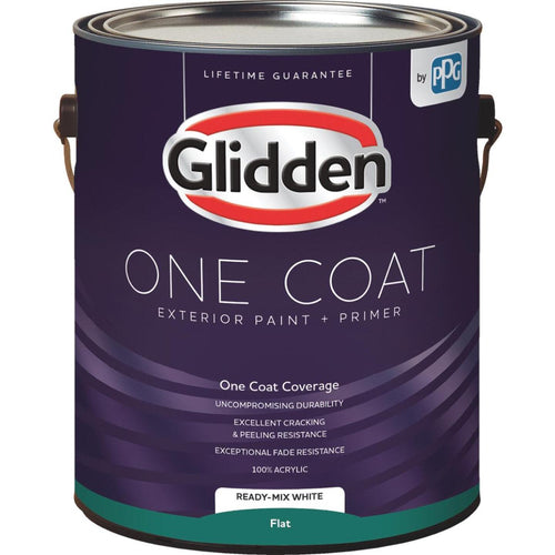 Glidden One Coat Exterior Paint + Primer Flat Ready Mix White 1 Gallon