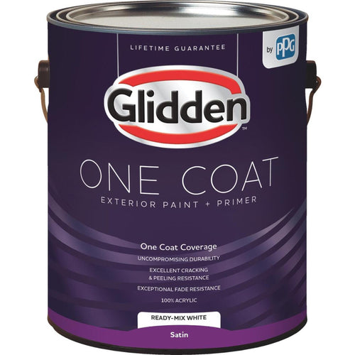 Glidden One Coat Exterior Paint + Primer Satin Ready Mix White 1 Gallon