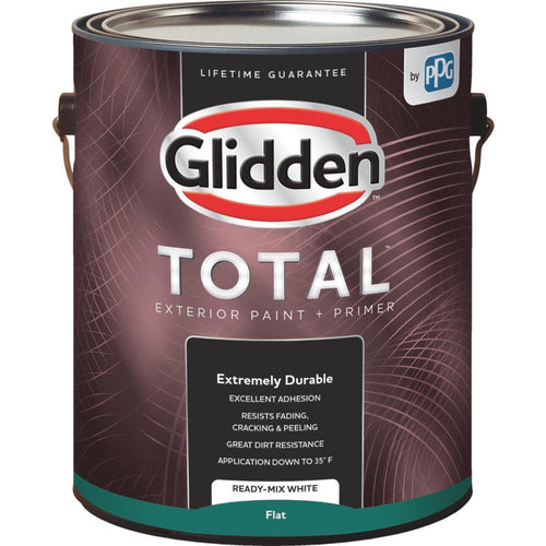 Glidden Total Exterior Paint + Primer Flat Ready Mix White 1 Gallon