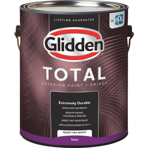 Glidden Total Exterior Paint + Primer Satin Ready Mix White 1 Gallon