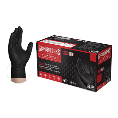Gloveworks RDT Black Nitrile PF Ind XX-Large Gloves