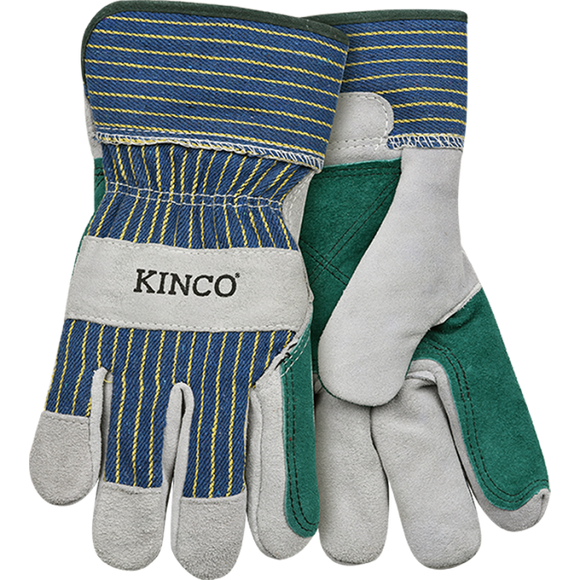 Kinco Suede Cowhide With Double-Palm & Safety Cuff Large, Gray