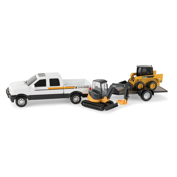 Tomy John Deere Construction Toy Set - Pickup Truck, Trailer, Tracked Mini Hoe and Skid Loader