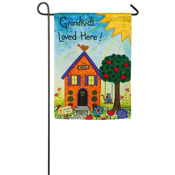 Evergreen Grandkids Loved Here Suede Garden Flag