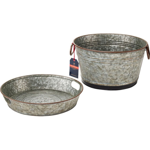 BEHRENS EMBOSSED AGED GALVANIZED BEV TUB & TRAY
