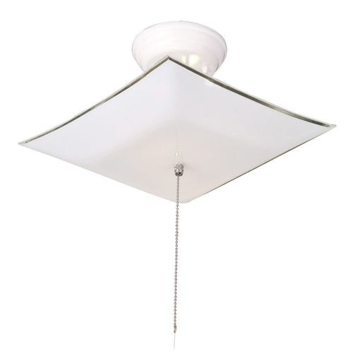 Design House Square Ceiling Mount Fixture with Pull Chain in White, 2-Light 13 1/2 W x 5 3/4 H